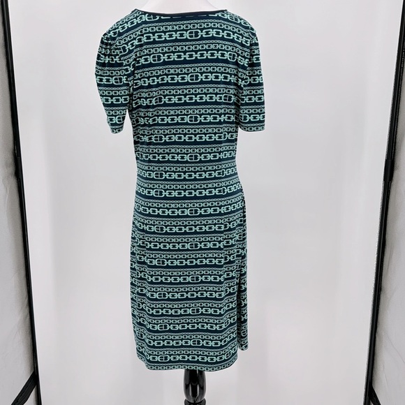 Evan Picone Chain Link Print Faux Wrap Knee Length Dress Blue Size 12-NWT - Picture 2 of 8
